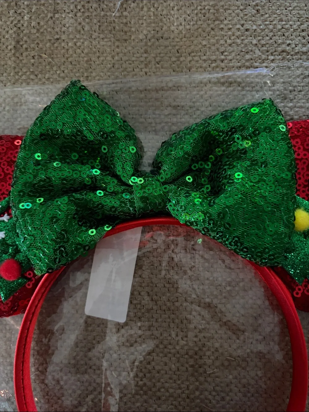 Disney Red & Green Sequin Minnie‎ Mouse Headband Christmas Tree Themed